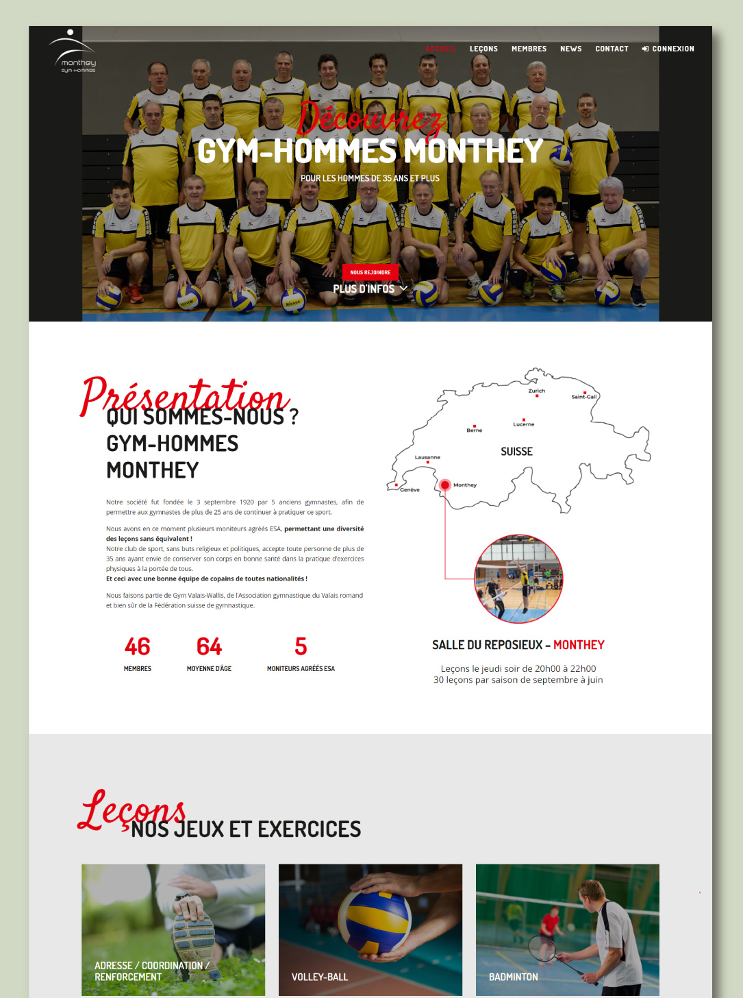 Site internet pour un club de gymnastique